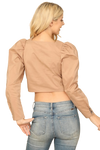 Light Brown Square Neck Pleated Long Sleeve Solid Crop Top - Pack of 5