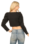 Black Square Neck Pleated Long Sleeve Solid Crop Top - Pack of 5