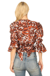 Rust Blue Flounce Sleeve Wrap Printed Back Ribbon Crop Top - Pack of 5