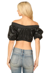 Black Leather Off Shoulder Crop Top - Pack of 5