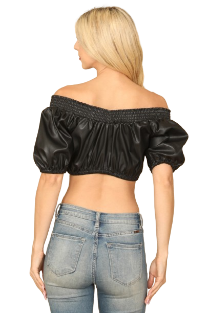 Black Leather Off Shoulder Crop Top - Pack of 5