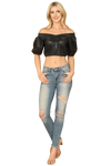 Black Leather Off Shoulder Crop Top - Pack of 5