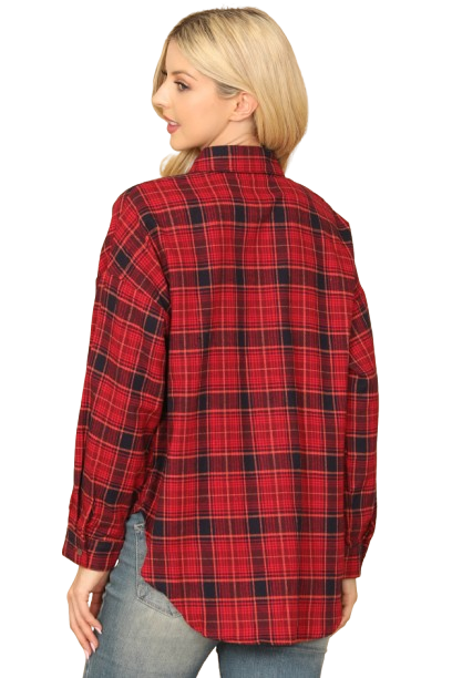 Red Plaid Long Sleeve Button Down Top - Pack of 5