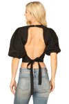 Black Puff Sleeves Surplice Backless Crop Top - Pack of 5