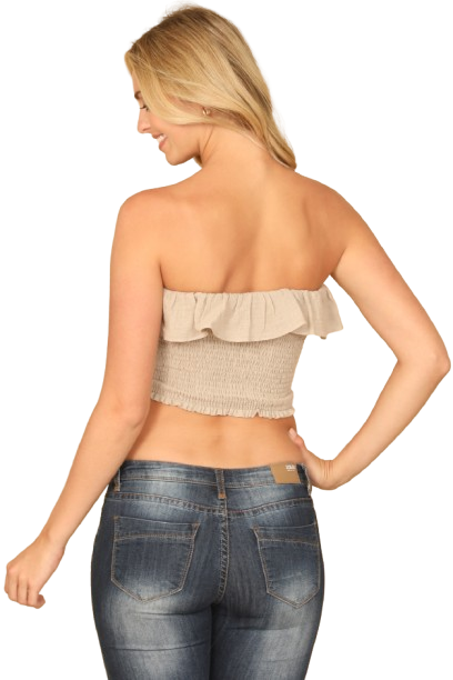 Khaki Ruffle Off Shoulder Smocked Crop Top - Pack of 5