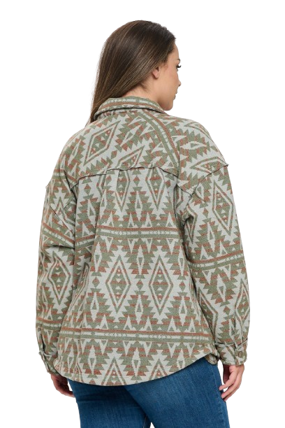 Olive Multi Plus Size Aztec Print Button Down Jacket - Pack of 6