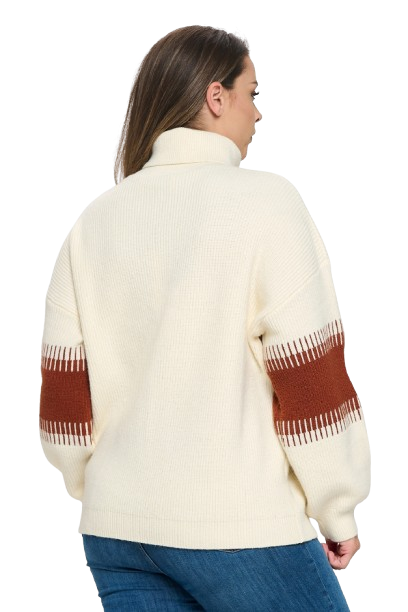 Ivory Brown Plus Size Turtle Neck Contrast Ribbed Sweater - Pack of 6