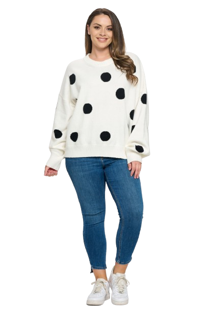 Ivory Black Plus Size Polka Dots Sweater - Pack of 6