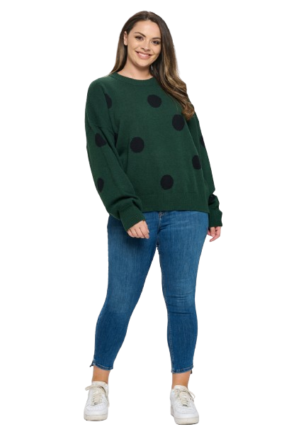 Green Black Plus Size Polka Dots Sweater - Pack of 6