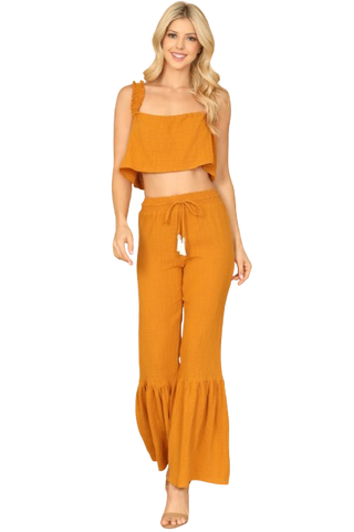 Aragon Ruffle Strap Flowy Crop Top & Flounce Pants Set - Pack of 5