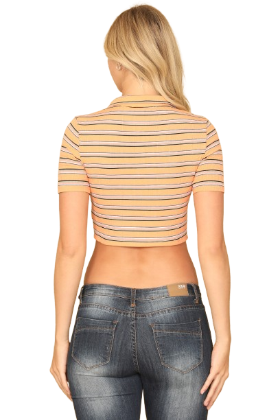 Orange Blush Collared Button Stripe Crop Top - Pack of 5