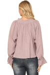 Lilac Key Hole Tie Ruffle Neck Long Flounce Sleeve Hanging Top - Pack of 5