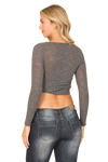 Charcoal Scoop Neck Long Sleeve Twist Side Tie Ribbed Crop Top - Pack of 5