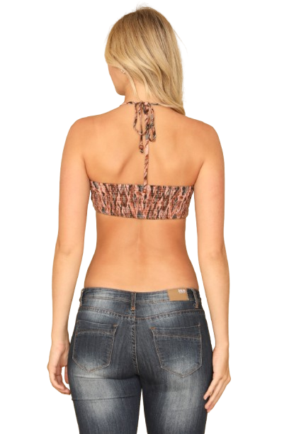 Vintage Rust Halter Tie Back Ruched Printed Bralette Top - Pack of 5