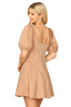 Light Brown Puff Sleeve Scoop Neck A Line Dress - Pack of 5