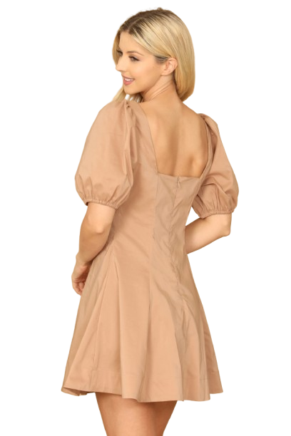 Light Brown Puff Sleeve Scoop Neck A Line Dress - Pack of 5