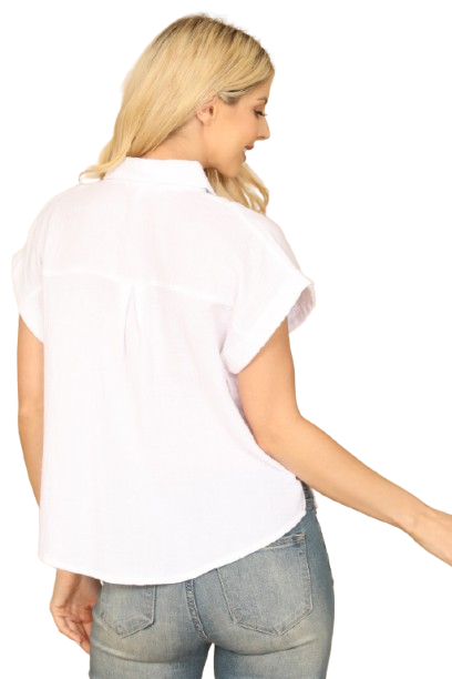 White Collared Short Sleeve Button Detail Solid Top - Pack of 5