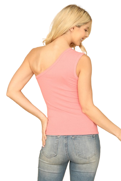 Pink Coral One Shoulder Ribbed Top - Pack of 5