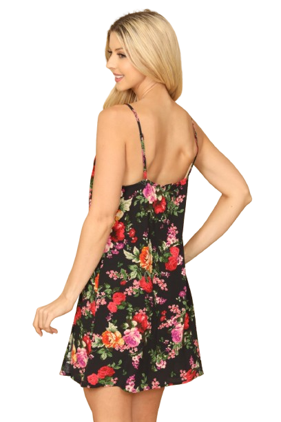 Black Red Spaghetti Strap Floral Mini Dress - Pack of 5