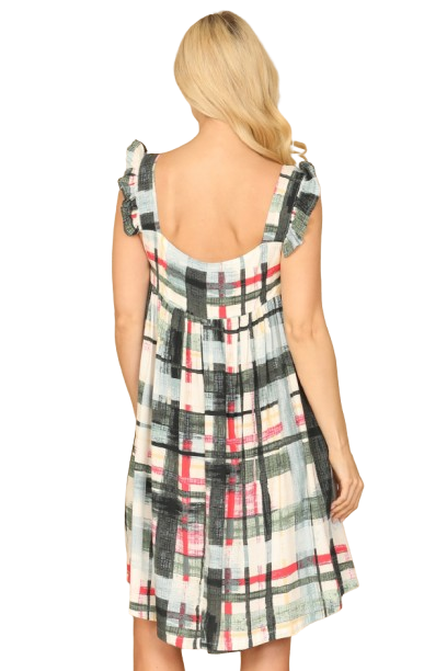 Green Multi Ruffle Strap Plaid High Low Mini Dress - Pack of 5