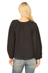 Black Long Puff Sleeve Notch Neck Lace Top - Pack of 5