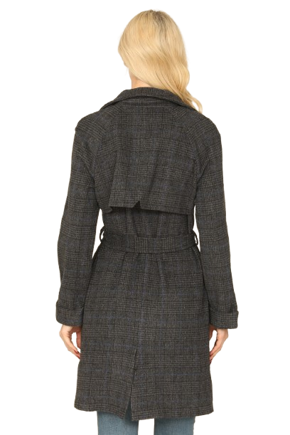 Black Seamless Plaid Waist Tie Wrap Coat Jacket - Pack of 6