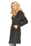 Black Seamless Plaid Waist Tie Wrap Coat Jacket - Pack of 6