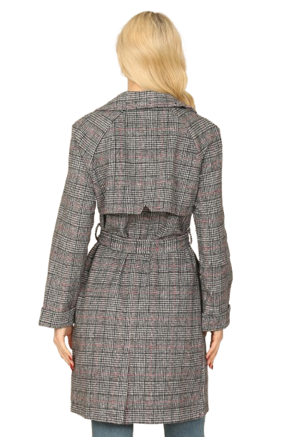 White Black Seamless Plaid Waist Tie Wrap Coat Jacket - Pack of 6