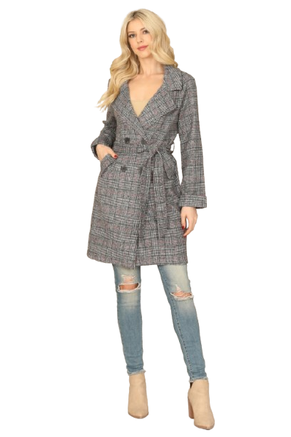 White Black Seamless Plaid Waist Tie Wrap Coat Jacket - Pack of 6