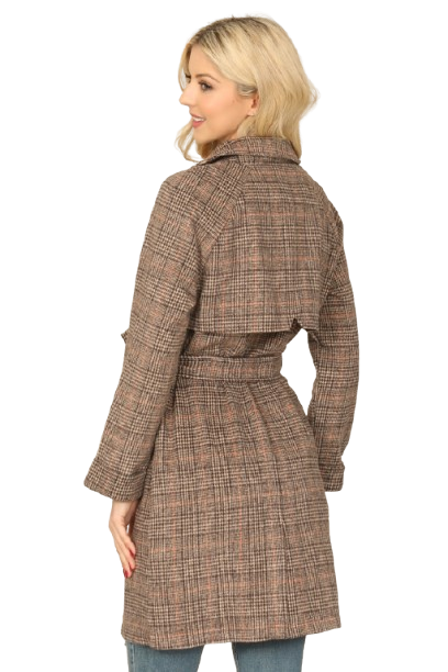 Brown Seamless Plaid Waist Tie Wrap Coat Jacket - Pack of 6