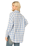 Blue Seamless Plaid Long Sleeve Button Down Top - Pack of 6