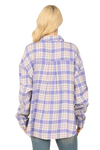 Lavender Seamless Plaid Long Sleeve Button Down Pocket Patch Curve Hem Top - Pack of 6