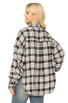 Black Seamless Plaid Long Sleeve Button Down Pocket Patch Curve Hem Top - Pack of 6