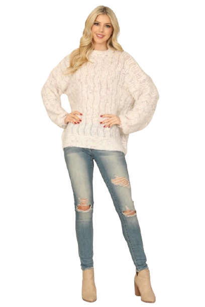 Ivory Multi Knitted Puff Sleeve Sweater - Pack of 6