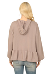 Mocha Hoodie Long Puff Sleeve Ruffle Hem Peplum Top - Pack of 8