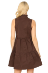 Brown Ruffle Notch High Neck Sleeveless Tiered Mini Dress - Pack of 5