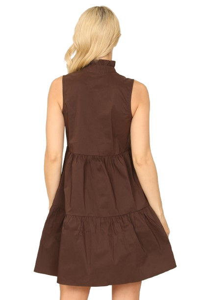 Brown Ruffle Notch High Neck Sleeveless Tiered Mini Dress - Pack of 5