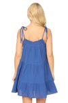 Royal Blue Tie Strap Smocked Ruffle Neck Tiered Solid MIni Dress - Pack of 5