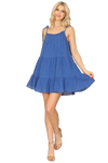 Royal Blue Tie Strap Smocked Ruffle Neck Tiered Solid MIni Dress - Pack of 5