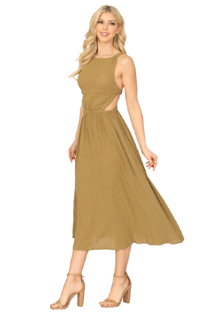 Olive Strappy Backless Side Cut Out Dress - Pack of 5