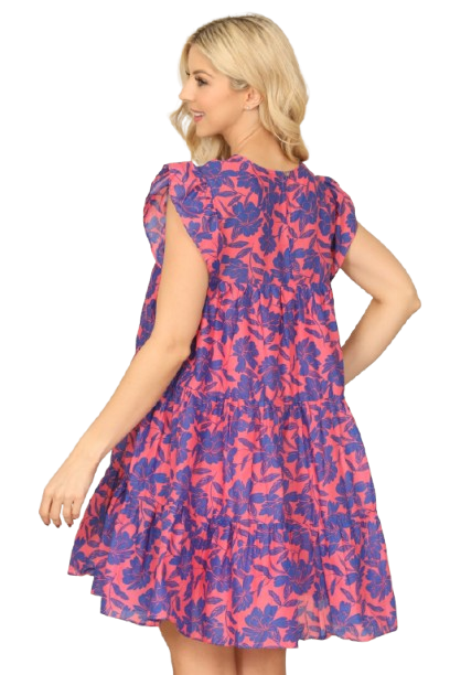 Pink Cobalt Butterfly Sleeve Floral Tiered Mini Dress - Pack of 5