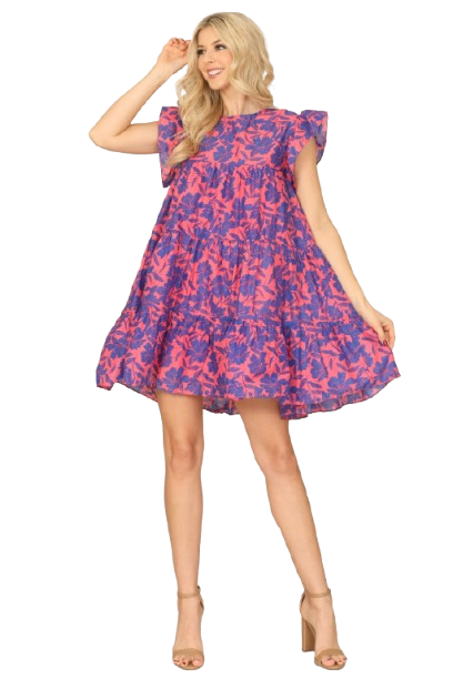 Pink Cobalt Butterfly Sleeve Floral Tiered Mini Dress - Pack of 5