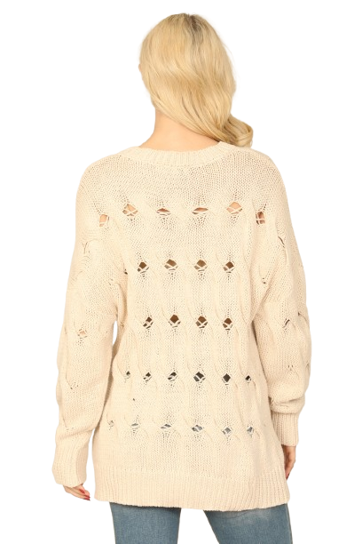 Cream Long Sleeve Hole Detail Knitted Top - Pack of 6