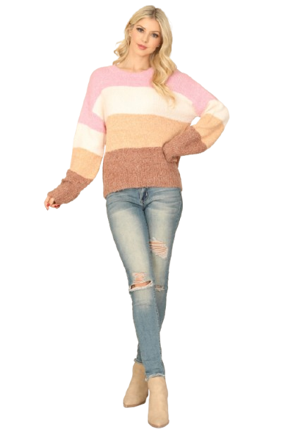 Pink Multi Long Sleeve Color Block Knitted Top - Pack of 6