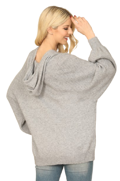 Heather Grey Long Puff Sleeve Knitted Detail Hoodie Top - Pack of 6