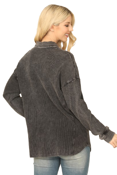 Charcoal Knitted Collared Button Down Jacket - Pack of 6