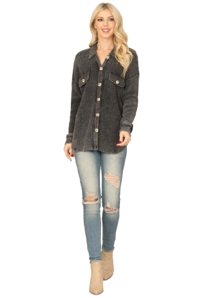 Charcoal Knitted Collared Button Down Jacket - Pack of 6