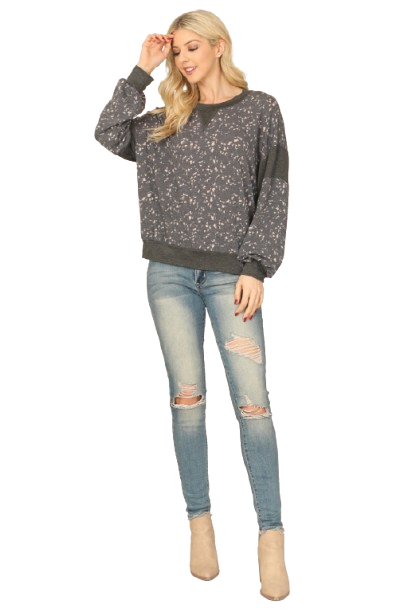 Charcoal Taupe Printed Long Sleeve Top - Pack of 6