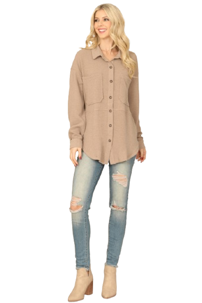 Taupe Collared Button Down Front Pocket Jacket - Pack of 6