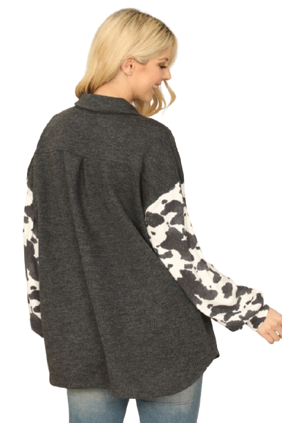 Charcoal Animal Contrast Long Sleeve Front Pocket Top - Pack of 6